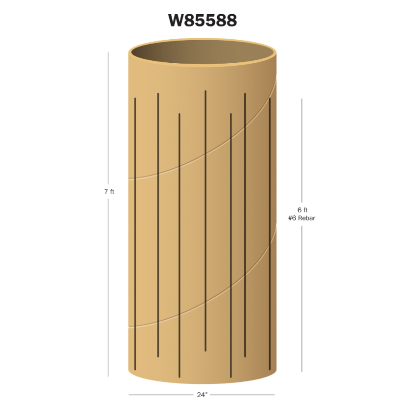 W85588 - Lightpole Base Rebar Cage & Sonotube - 7ft Long, 24in Diameter